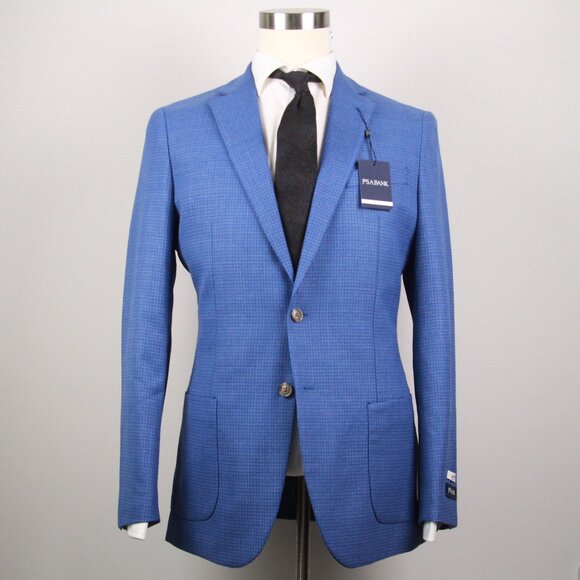 40L Jos A Bank Slim-Fit Sportcoat Jacket Blazer Blue Check E04543 - Picture 1 of 4